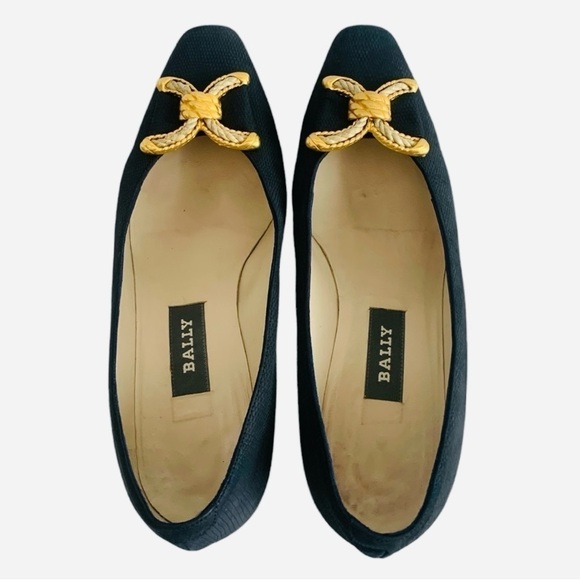 BALLY Vermont Navy Blue Leather Pumps Low Heels Bow Women’s Size 5 - Picture 5 of 8